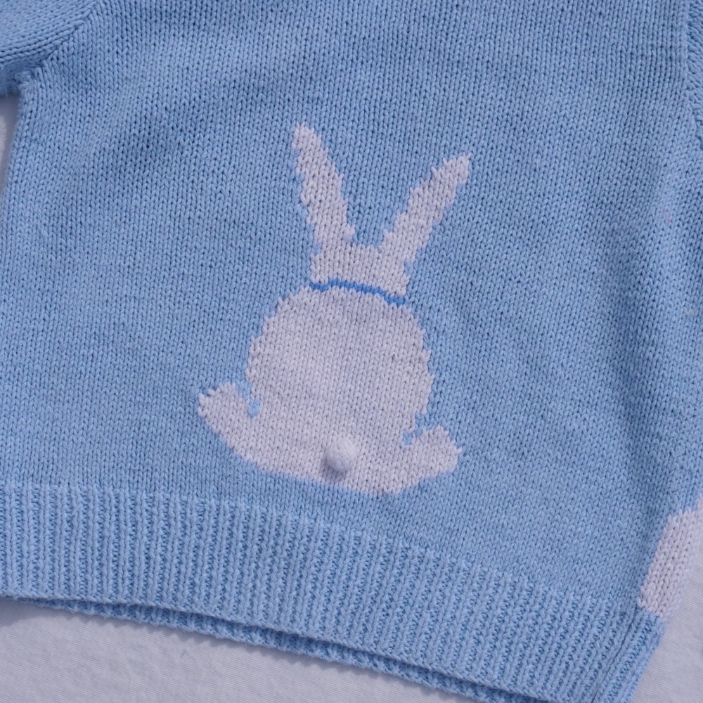 Vintage 1990s‎ Eagle's Eye adorable pastel bunny cotton/ramie handknit sweater - Picture 7 of 8